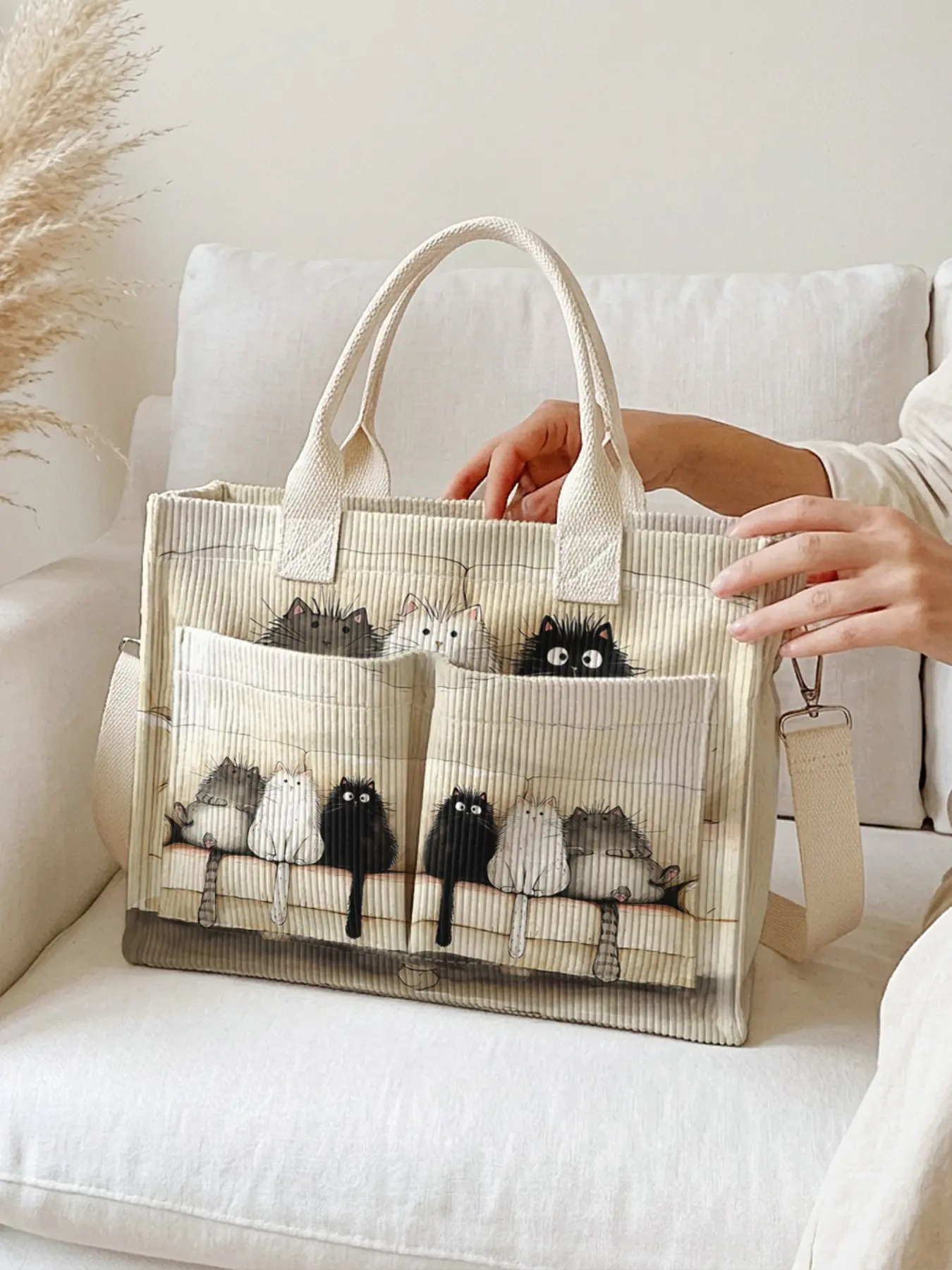 Cat Pattern Print Travel Bag, Casual Fashion Bag, Fashion Patterned Bag, Large Capacity Durable Crossbody Shoulder Bag, Multi-Pocket Design for Work Shopping Picnic