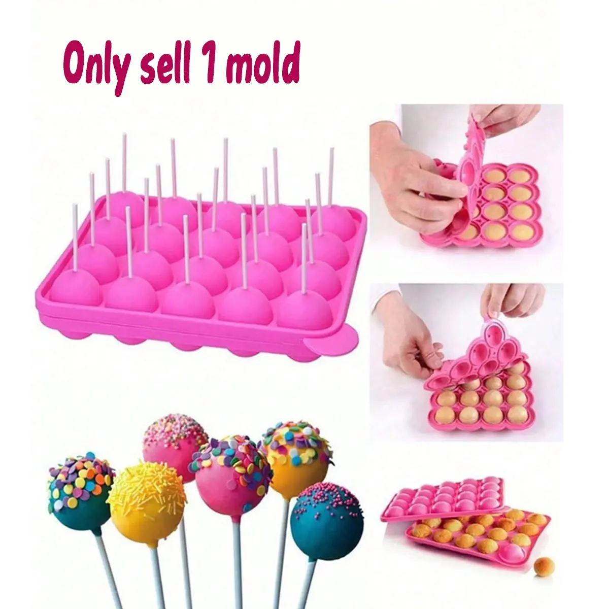 20-Hole Silicone Lollipop Mold, Non-Stick Cake Pop Maker, Chocolate Candy Tool, Oven Dishwasher Safe, Kitchen Essential Baking Accessory, Baking Supplies