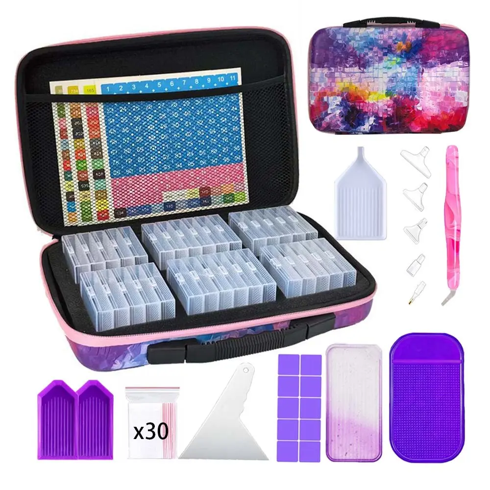 32 Slot Diamond Art Storage Box, Diamond Art Supplies, Diamond Painting Tools, Colorful Beads Organizer with Labels and Tools, 5D Embroidery Accessories, Cross Stitch Kit