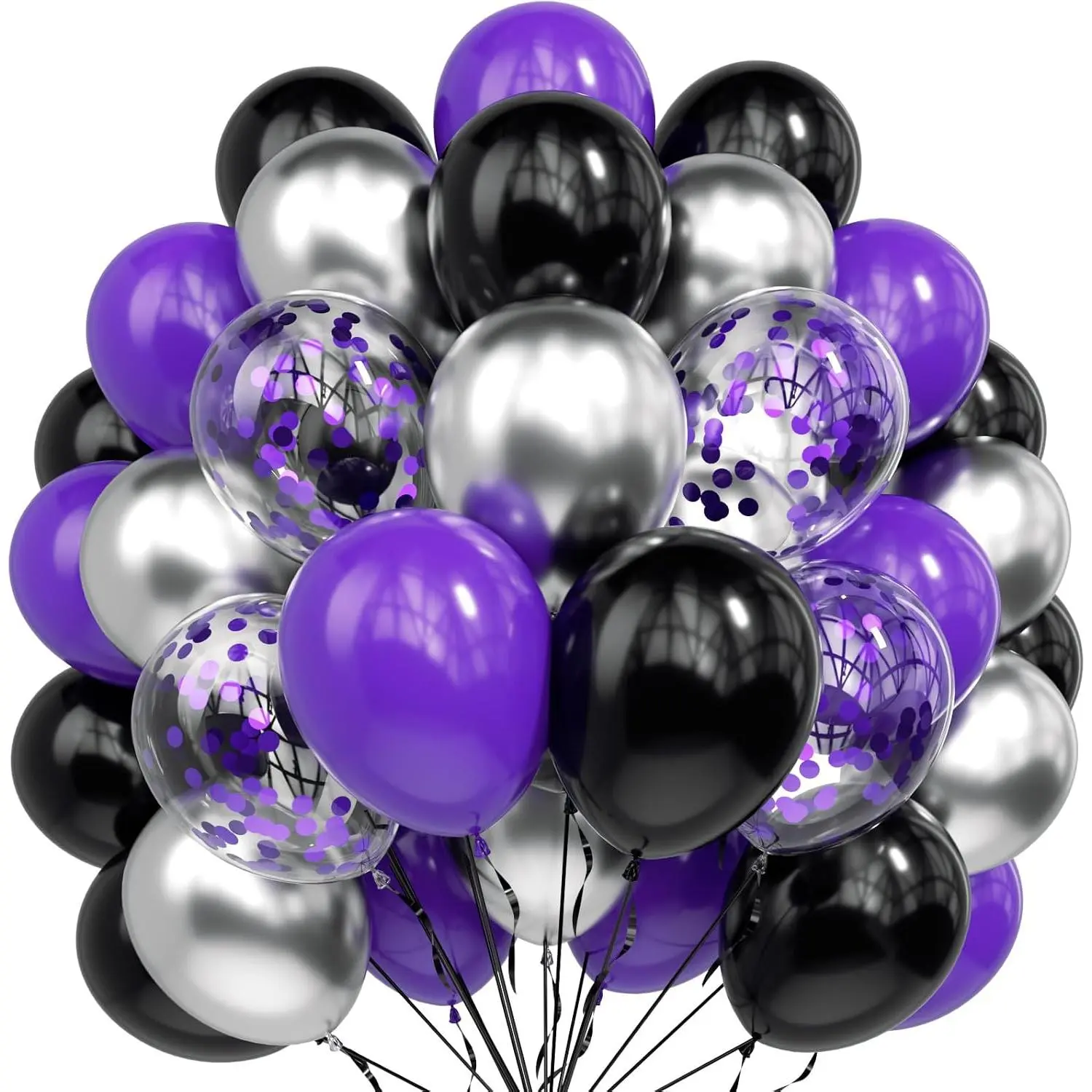 70 count 12 inch  Black Metallic  Latex Balloons with  Confetti for Halloween Birthday Anniversary Wednesday Graduation Party Decorations