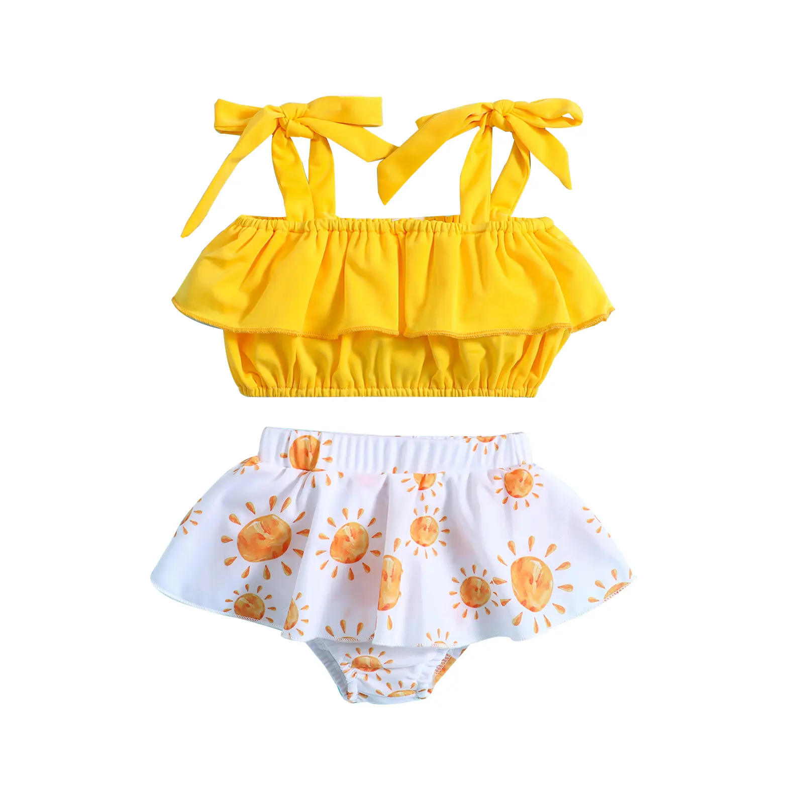 Infant Girl 2Pcs Swimsuits Tie Up Strap Crop Top Ruffle Tutu Shorts Cute Summer Beachwear