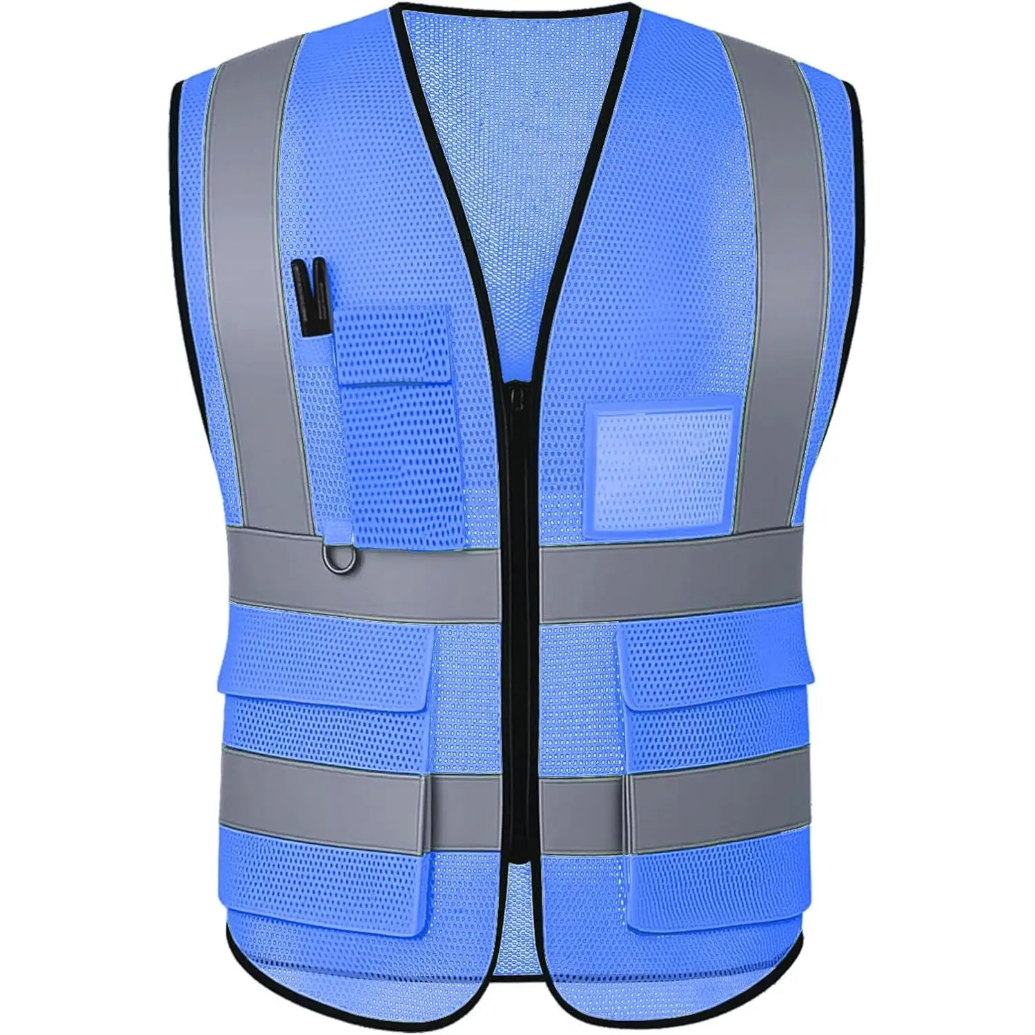 Unisex Reflective Safety Vest with Mesh Fabric, Zippered Pockets, Zipper Front - High Visibility, Meets ANSI/ISEA Standard for Outdoor Work, Hiking-Light Outdoor Activities & Protective Gear