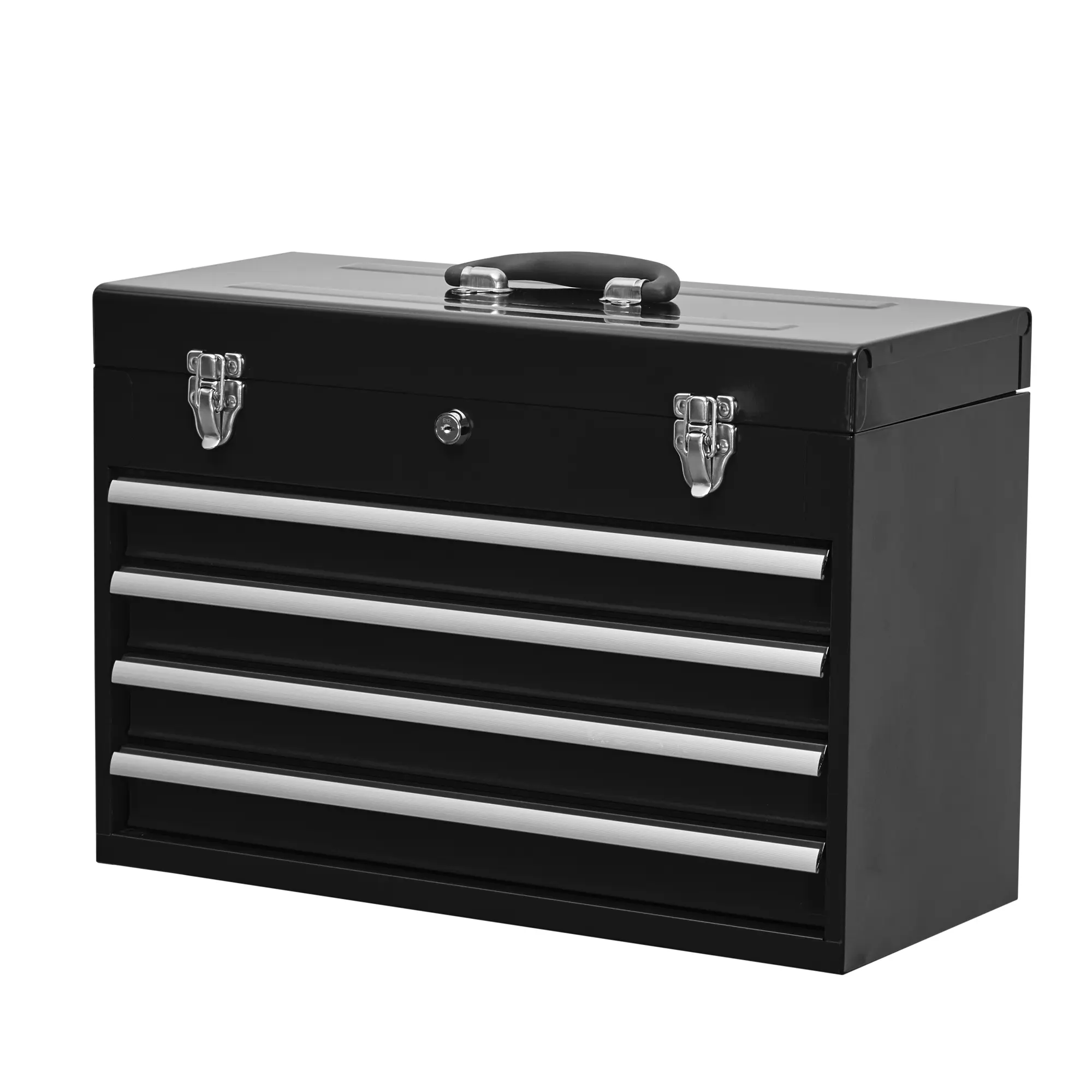 4 Drawer Metal Tool Box, Portable Lockable Steel Tool Chest for Garage Warehouse, Black Tool Storage Cabinet for Outdoor Repair