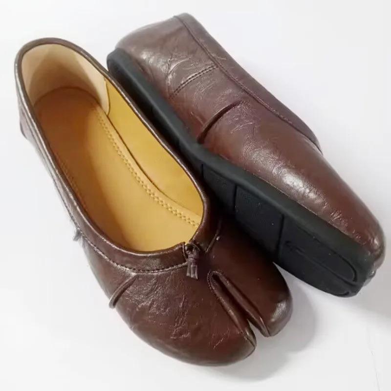 New Soft Leather Split Toe Women Tabi Ballet Flats Spring Autumn Comfortable Walking Lazy Loafers Casual Girls Dance Shoes