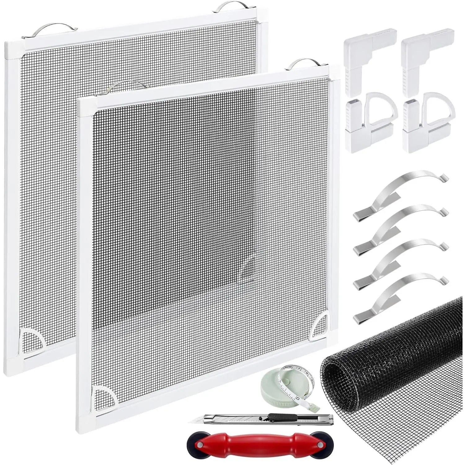 2 Packs 48inX48in Window Screen Frame Kit Fiberglass Window Screen Replacement Kit Includes Full Set of Tools for Window Framed Mesh Replacement Suitable for Home Patio
