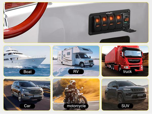 Nilight 4 Gang Switch Panel With QC3.0 & PD Charger And Voltmerter with Orange Backlit