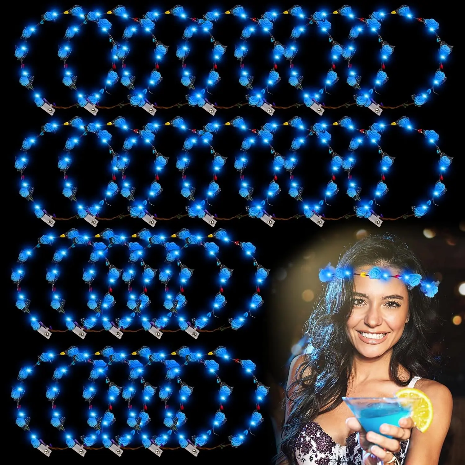 24PCS Adjustable Glowing LED Flower Garland Crowns - Comfortable Multiple Colors Women's Headband, Wedding & Parties Festive Supplies, Halloween Christmas Party Favors Gifts