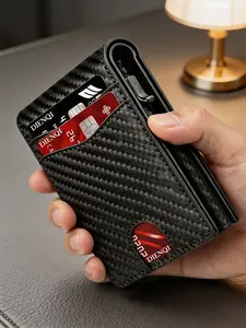 RFID Carbon Fiber Credit Card Holder Men's Wallet Minimalist Pop Up Metal Case Bifold Smart Wallets Business Cardholder for Men, Graduation Gift For Son Slim Minimalist Wallet