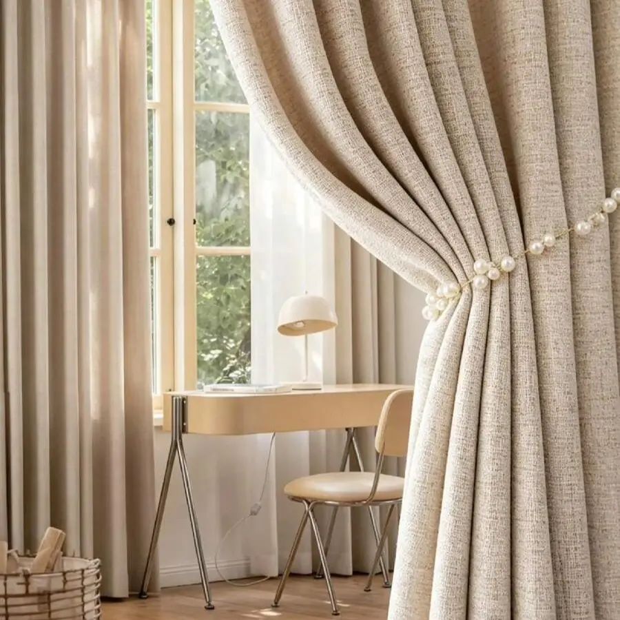 1pc Modern Linen Voile Curtain - Japanese Linen Style, Rod Pocket Design, Suitable For Living Room And Bedroom - Sheer And Light Filtering Curtain, Living Room Curtain, Bedroom Curtain, Semi Sheer Curtain