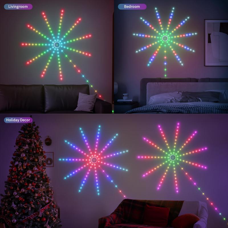 RGB fireworks effect LED ambient light, supports APP control, smart color-changing light strip, suitable for party lights, bedroom lights, and holiday decorative lights. Smart LED light.