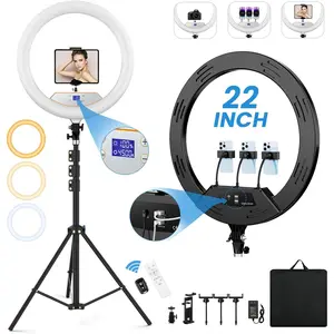 22'' Ring Light with 75'' Tripod Stand, LED Display/2 USB Ports/6500K Dimmable Ring Light for ipad Phone Holder for  Lash Live Makeup Video Recording  Barber Stylist Photography