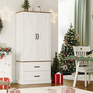 GARVEEKitchen Pantry Cabinet with Doors, Shelves, Drawers, and Microwave Stand; Freestanding Tall Cabinet for Kitchen, Dining Room, Living Room, and Bathroom in White Finish