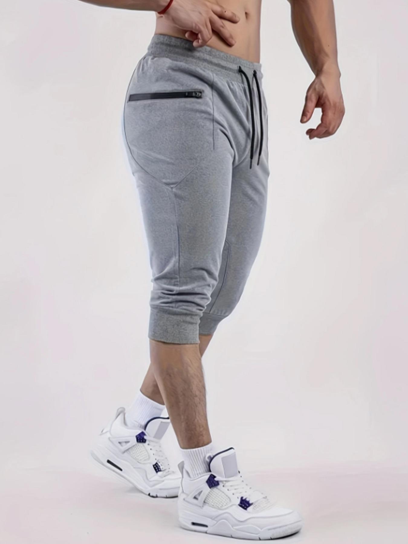 Men's Solid Color Capri Jogger Pants, Casual Comfy Breathable Pants for Gym Workout Running, Men's Bottoms for Daily Wear, Casual Comfy Joggers, Jogger Sweatpants