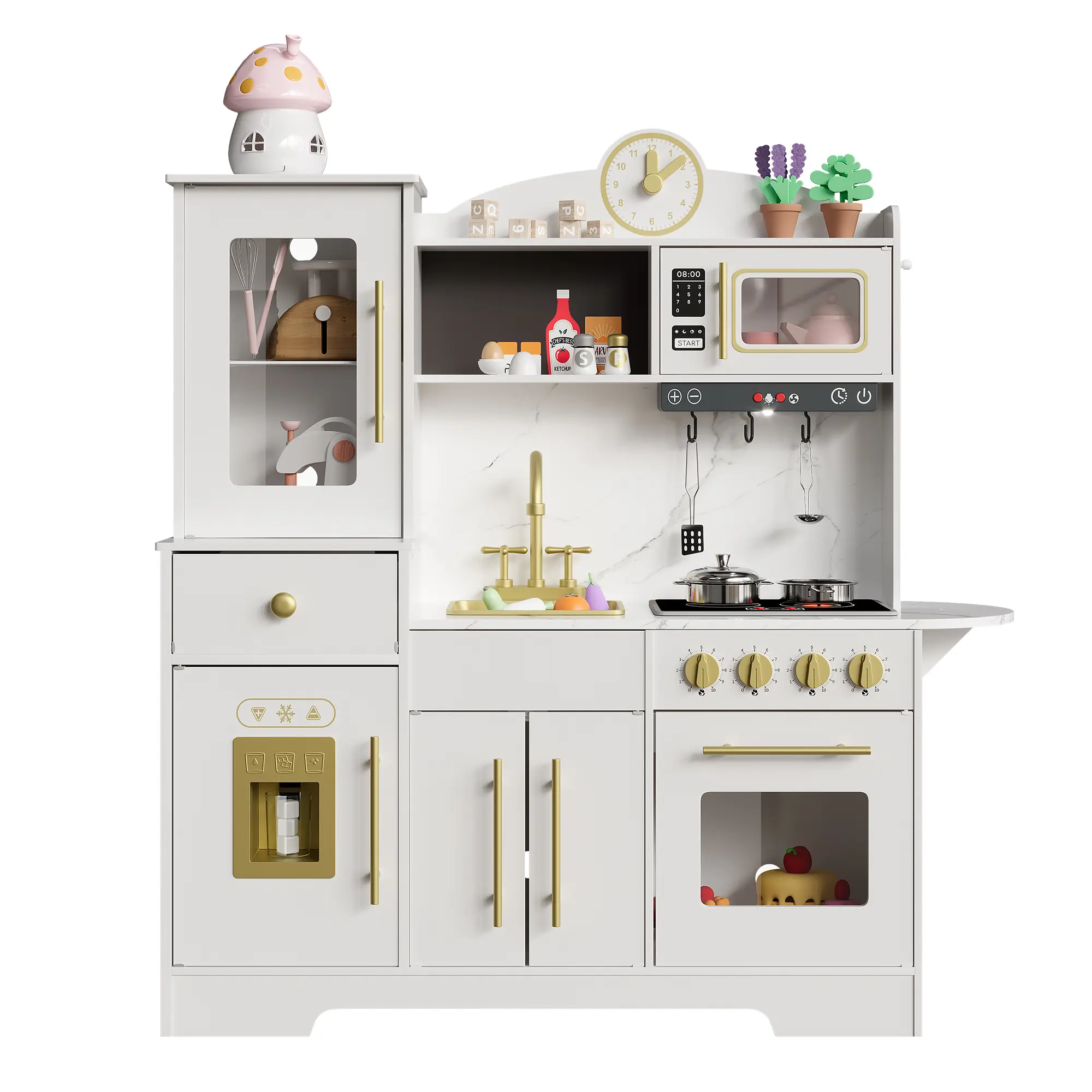 Wooden Play Kitchen for Kids – Large Pretend Kitchen Set with Clock, Storage & Realistic Sounds | Toddler Toy Kitchen for Girls Boys Ages 3+