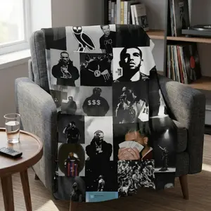 Drake OVO Black White Photo Collage Flannel Blanket – Soft Cozy Warm Lightweight Plush Fleece Throw for Adults Kids Sofa Bed Couch All-Season Home Decor Christmas Holiday Gift for Drake Lovers