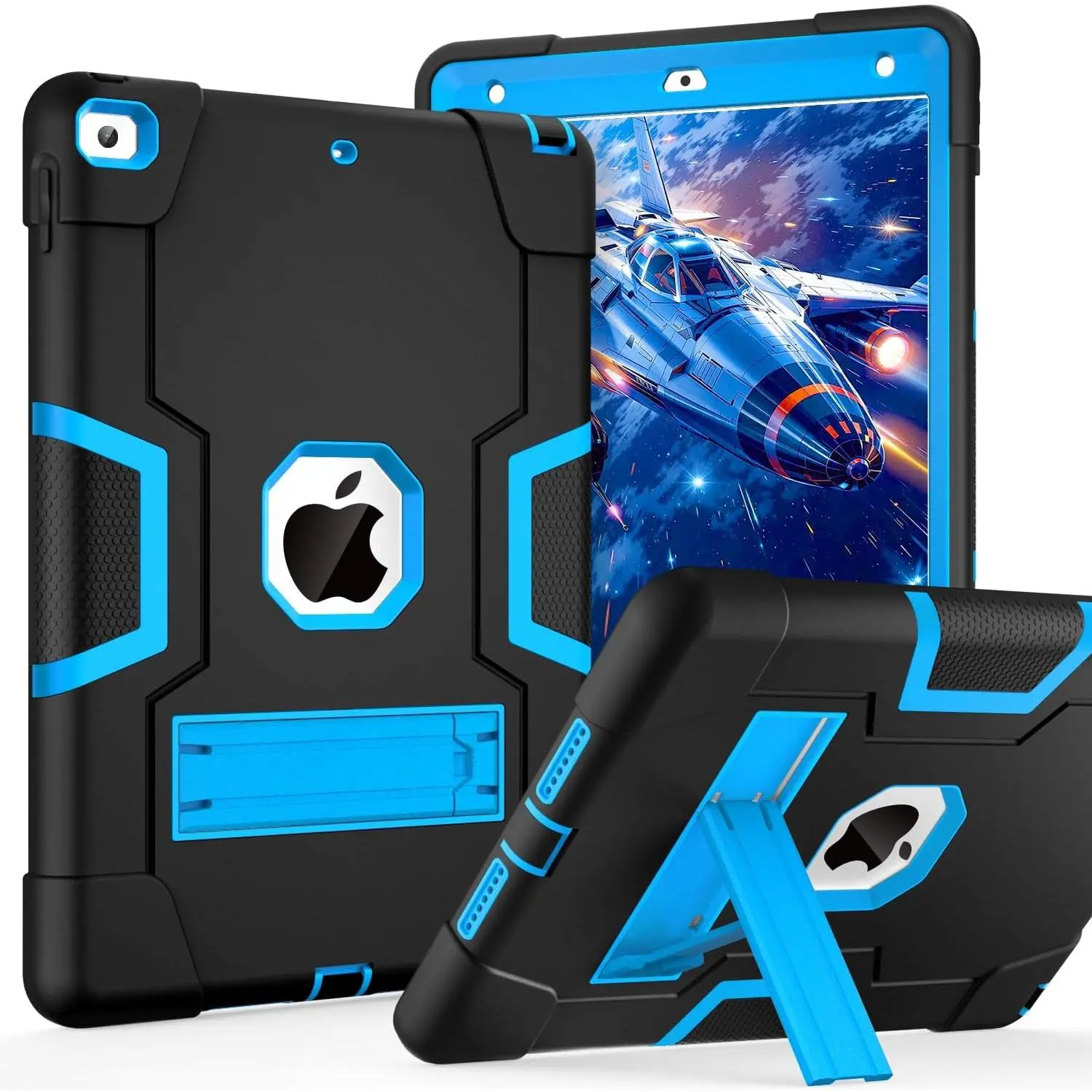 Case for iPad 9th/8th/7th Generation, iPad 10.2 inch 2021/2020/2019, Slim Heavy Duty Shockproof Rugged Protective Case with -in Stand for , 3 Layer Protective Cover, Black+Blue | Slim