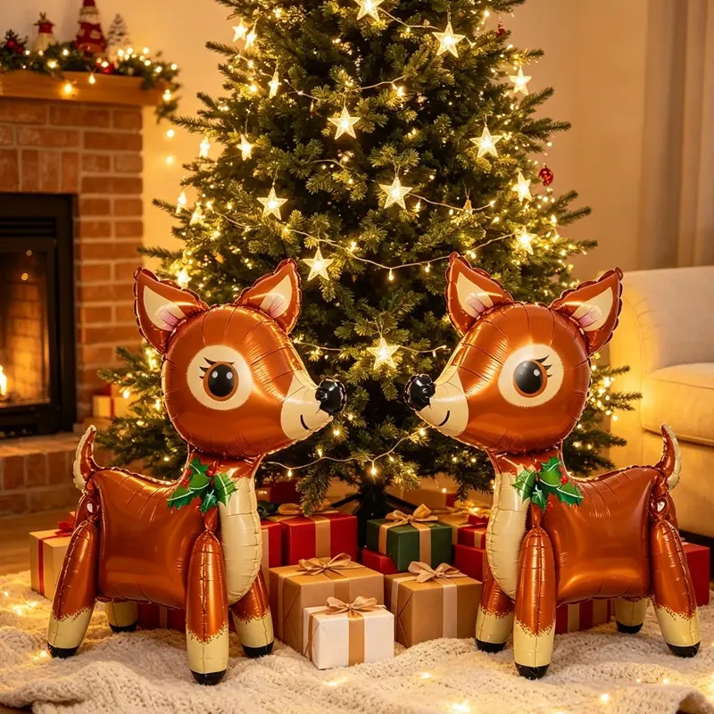 2pcs Cute Christmas Reindeer Foil Balloons, Self-Standing Holiday Decorations, Kids Party Background Props, Festive Season Accessories