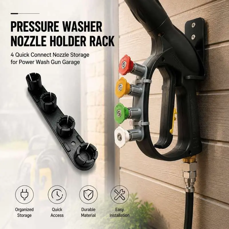 Pressure Washer Nozzle Holder Rack 4 Quick Connect Nozzle Storage for Power Wash Gun Garage