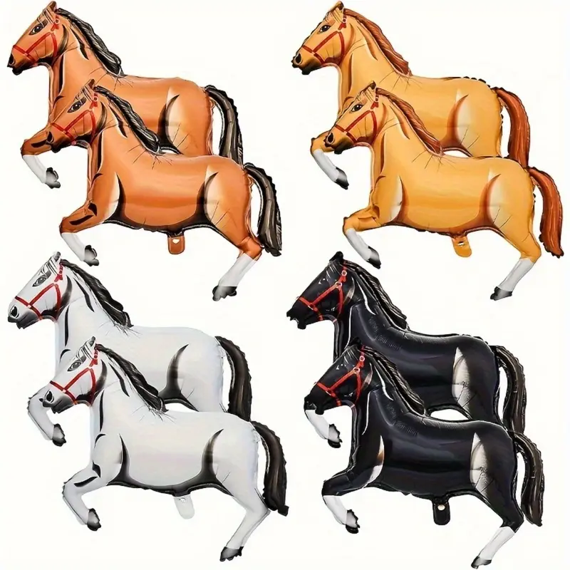 8pcs Cartoon Horse Shaped Aluminum Foil Balloons - Animal Theme, for Birthday, New Year, Wedding Party Decoration