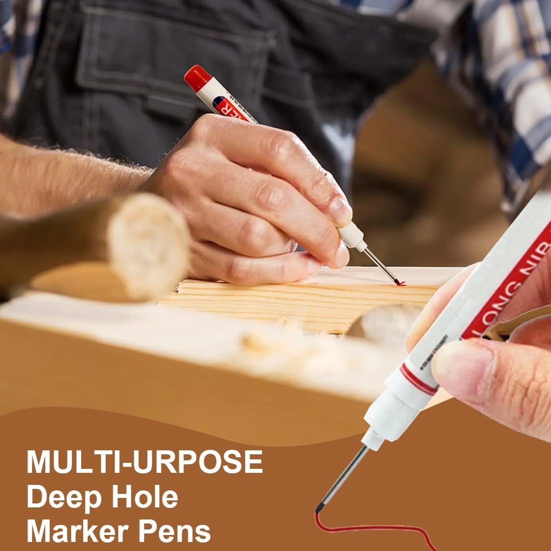 4Pcs Marking Pen, Deep Hole Marker, Drill Hole Marker, 20mm Tip Deep Hole Marker, Marking Pen for Wood, Wall, Plastic, Cardboard Construction Site Pen (4 Colors)