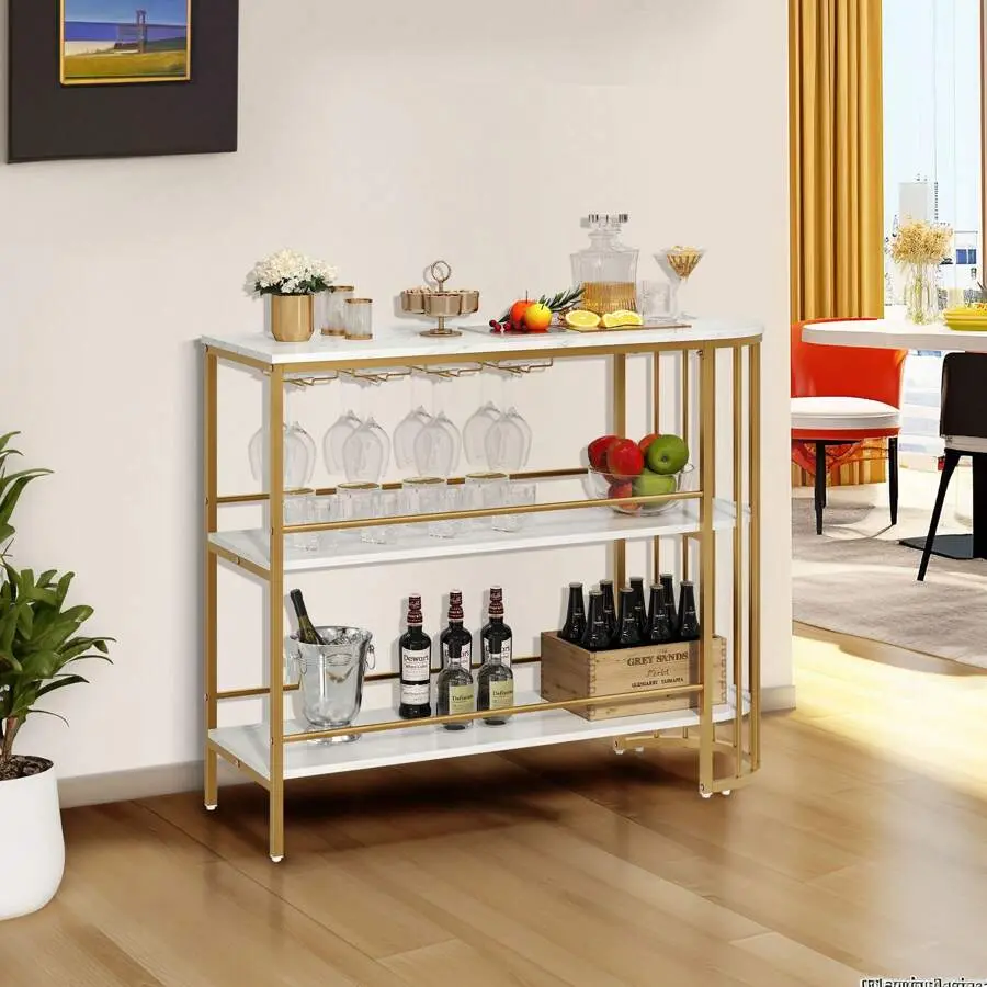 3 Tier Home Bar Wine Rack Table Console Table Liquor Cabinet Bar With Glass Holder,chabuildreark,farmhouse,coffee bar cabinet,lockable,storage,,drawer,dresser,,unit,,jewelry,armoire,,tower,,cabinets,bathroom,mirror,wooden,organizer