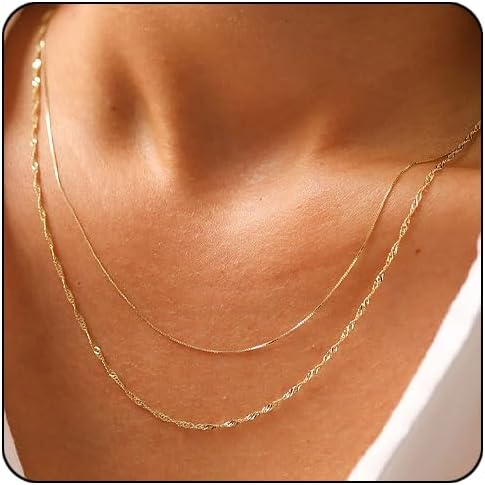 Gold Plated Thin Chain Layered Necklaces For Women Non Tarnish,18k Gold Plated Stainless Steel Dainty Waterproof Gold Necklace Set Stack For Women Gifts Jewelry