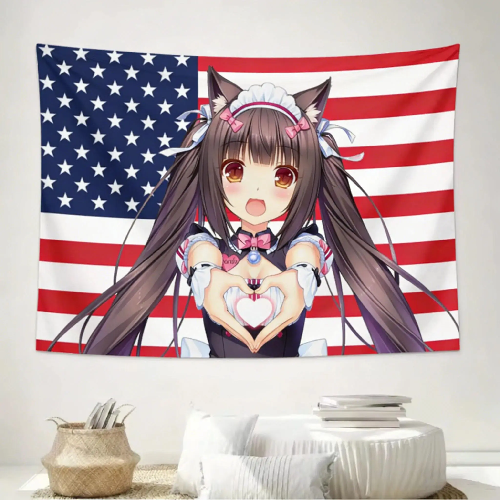 NEKOPARA Cute Girl Design Synthetic Tapestry - Wrinkle-Resistant All-Seasons Home Decoration Backdrop, College Gifts, Anniversary Gift for Fans
