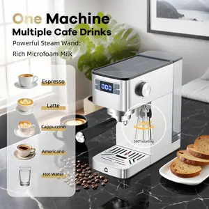 Upgraded 20 Bar Espresso Machine, Stainless Steel Coffee Maker with Steam Milk Frother & Removable Water Tank, Compact Silver Finish for Home Barista Use-party gift
