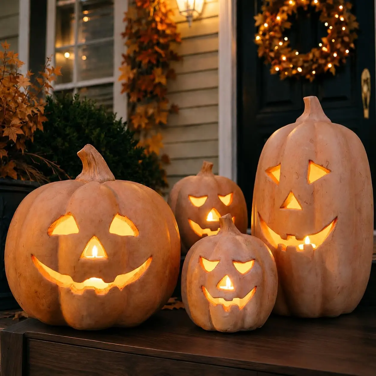 Fall Decor - Halloween Decorations - Handmade Terracotta Pumpkin Jack O' Lantern with Flameless Candle - Vintage Autumn Farmhouse Table Decoration for Home Indoor Outdoor Front Porch Mantel (Small)