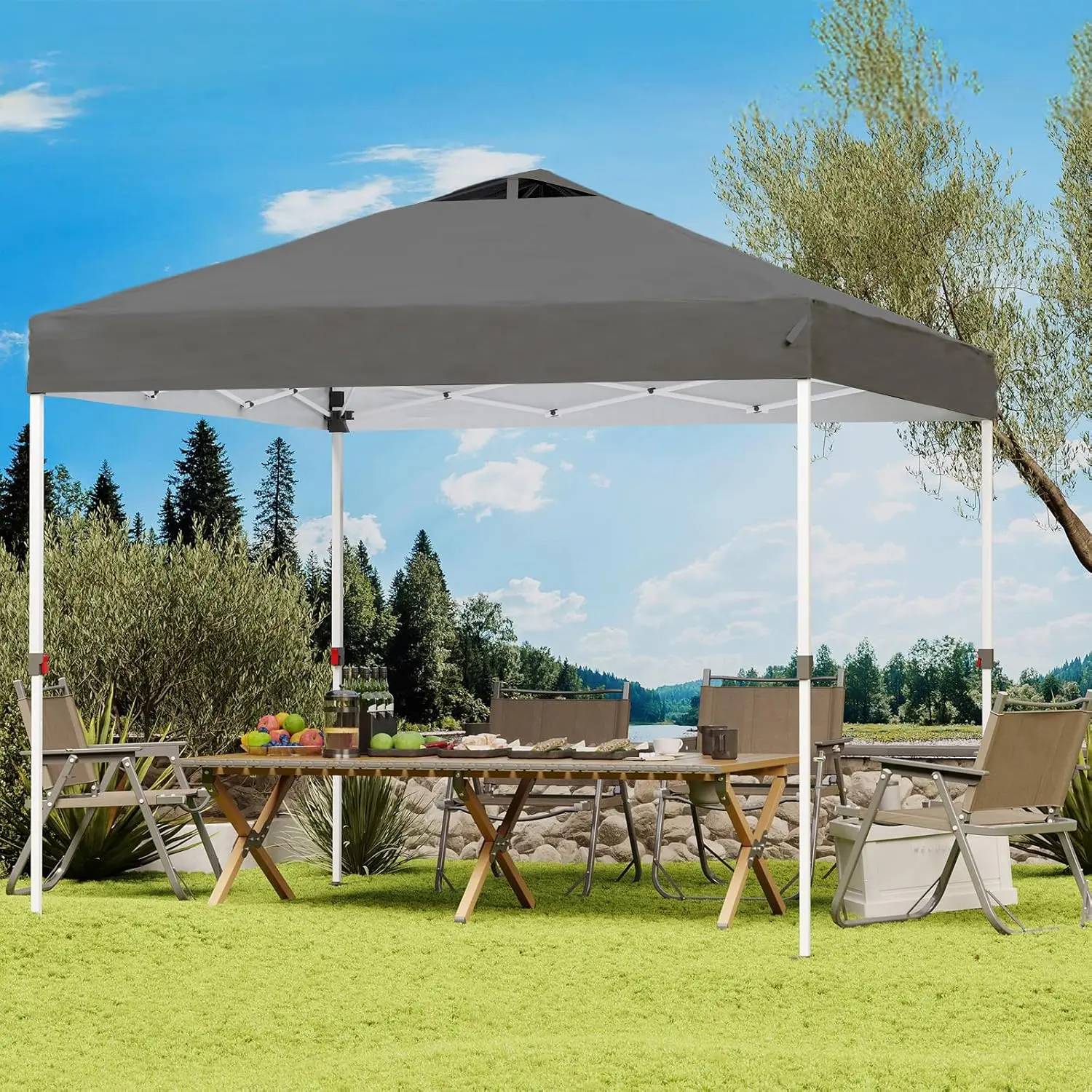 10x10 Pop Up Canopy, Heavy Duty Pop Up Tent with Carrying Bag for Easy Moving, Easy Up Canopy Tent for Parties, Events, Camping, Outdoor Gazebo with 420D PU Coated Waterproof Grey Fabric