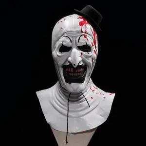 Terrifier 3 Clown Mask Cosplay Scary Bloody Demon Evil Joker Hat Latex Terrifier Halloween Carnival Party Mask Costume