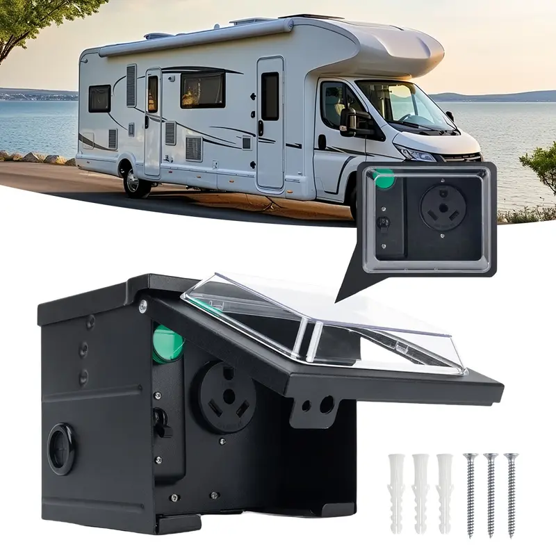 30 Amp RV Hookup Power Outlet Circuit Breaker Receptacle Box Rainproof Enclosure