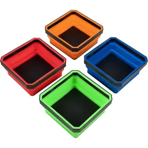 26052 Foldable Magnetic Tool Tray Set, 4.5" Square, 2 lb. Capacity, Collapsible Sorting & Storage Tray for Mechanic Small Parts, Mom Gifts
