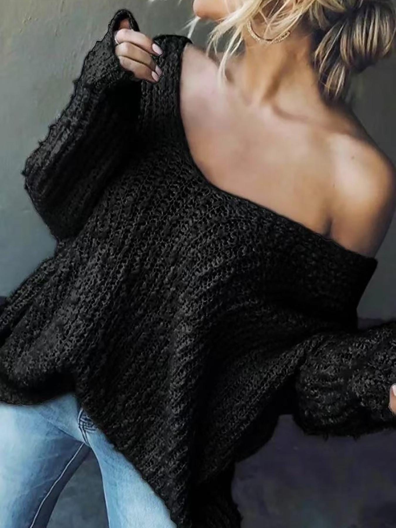 Women's Off-Shoulder Sweater, Fall Winter Casual Loose-Fit Knitted Top, Soft Comfortable Elegant Slimming Design, Knitwear