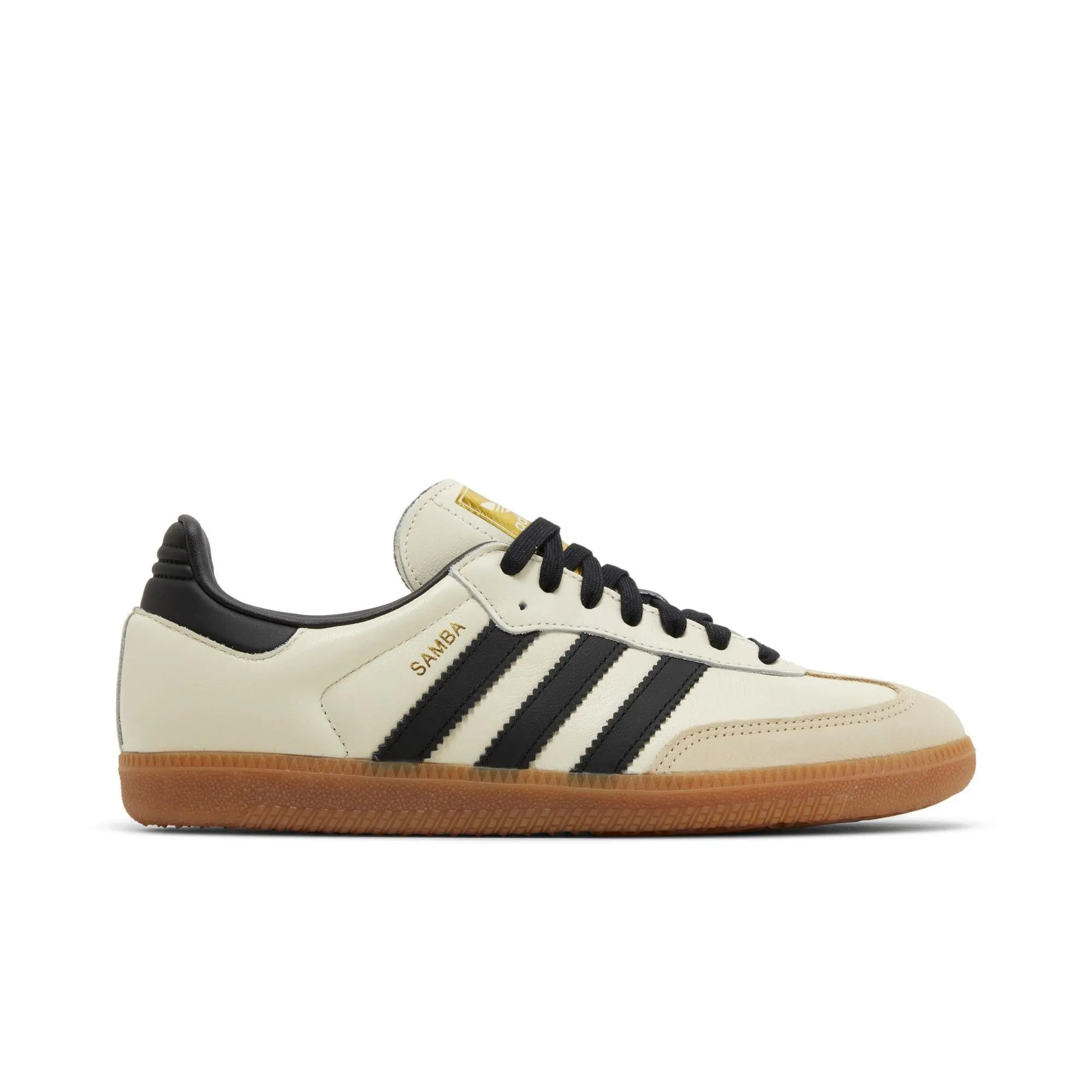 adidas Women's Samba OG 'Cream White Sand Strata' Training Sneakers, Leather Upper, Less Ankle Height, Retro Look, Cream White/Core Black/Sand Strata, Style ID0478 (Women's Sizes)