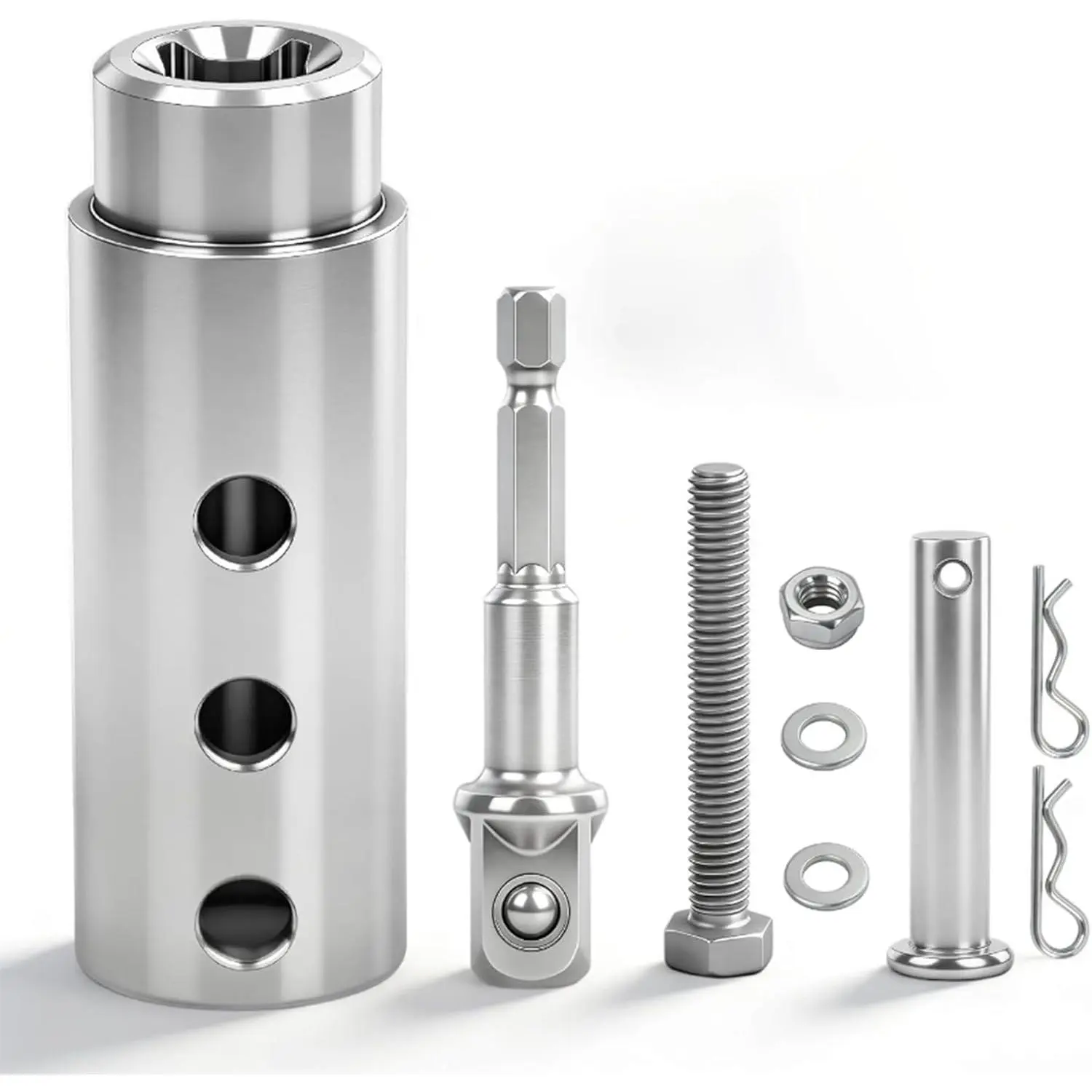 Upgraded Stainless Steel Trailer Drill Adapter Set - 1/2 in Socket Bit, 1 in Drive Shaft Compatible, Heavy-Duty for RV, Construction Use, Ideal for DIY Enthusiasts