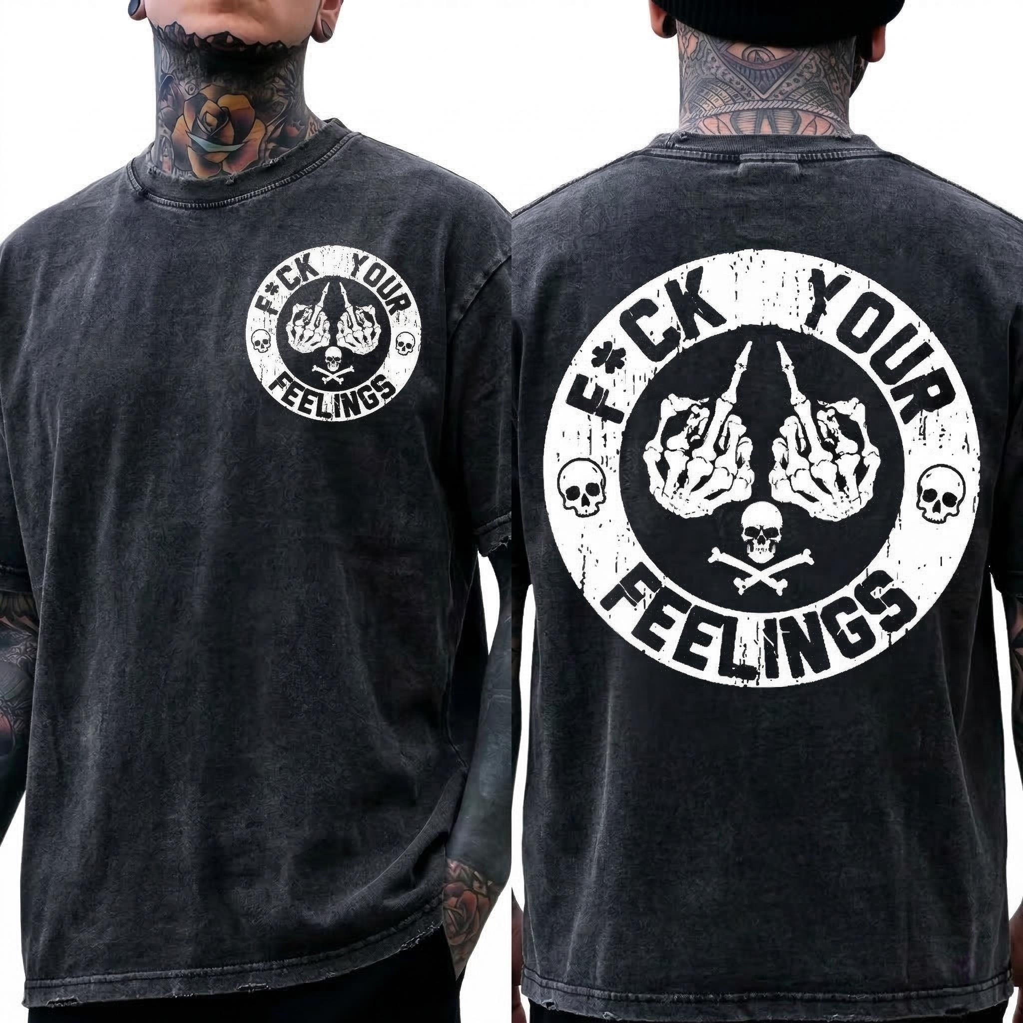 Trek Gear Lab  T-Shirt  F*ck Your Feelings Skull Tee - Bold Statement Graphic T-shirt| Limited Edition Streetwear Casual Angel graphic tee shirts men