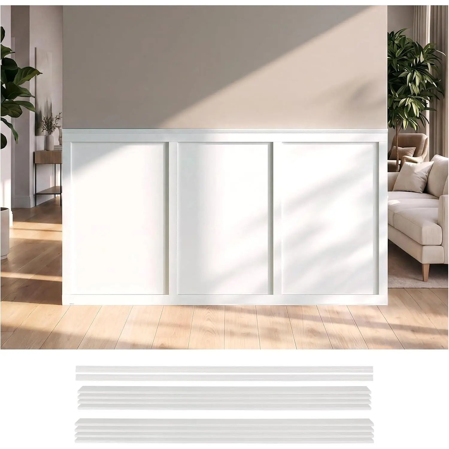 Board and Batten Wall Panel Kit Wainscoting Panels White, 10- Set Paintable Wall Panels for Interior Wall Decor Cover 39 x 79 Inch, Wall Panel Kit for Bedroom Living Room Office  Decor