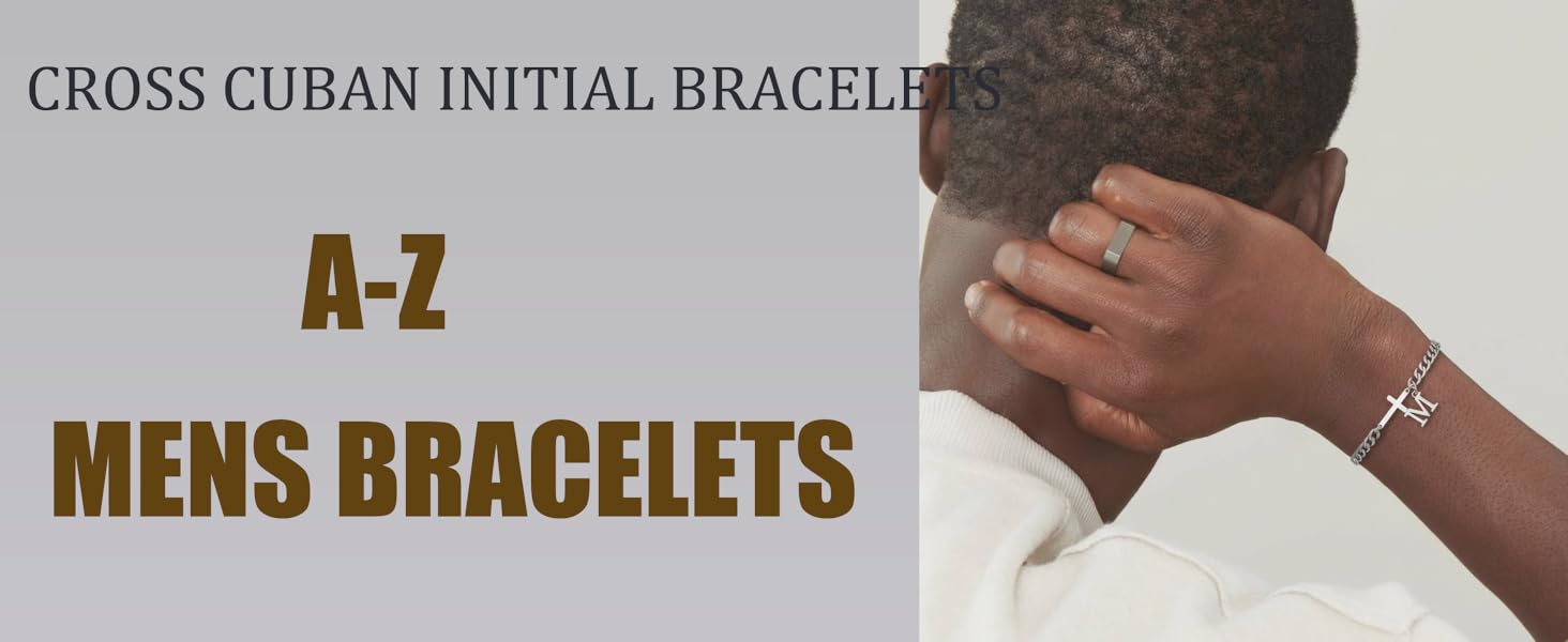 Cross Beaded Bracelets for Men Initial A - Z Faith Cross Bracelets, Fashion Initial Charm Bracelet Religious Baptism Communion Confirmation Christmas Valentines Jewelry Gift for Men