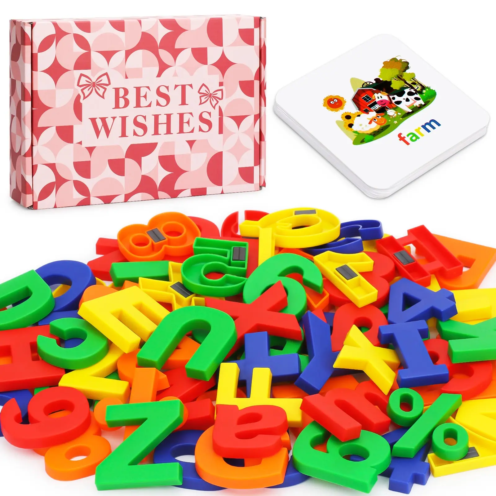 107pcs Large Magnetic Letters Numbers Educational Toys Set, 80pcs Big Size Magnets, 27 Flash Cards, Preschool Learning Toy for Kids