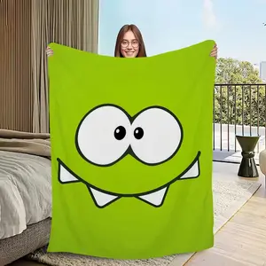 Om Nom Cartoon Game Flannel Blanket Soft Warm Plush Throw for Sofa, Living Room, Bedroom, Travel