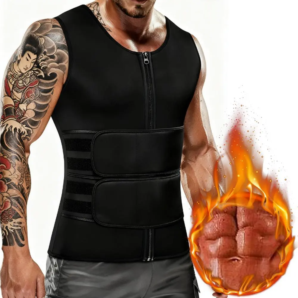 Men's Neoprene Waist Training Sauna Shirt - Gym Compression Vest, Body Shaping Fitness Apparel for Gym Users, Enhances Workout Experience During Exercise, Improves Physique, Body Contouring, No, Waist Compression Shapewear Tops, Defined Core Look, Neopr