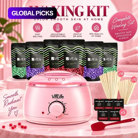 V!!life Women Hair Removal Kit, Includes Wax Pot Heater, 6 Packs of Wax Beads, 20 Applicators, 5 Oil Patches, Silicone Wand, Pain-Free Full Body Depilation Home Hair Removal #GLOBAL PICKS