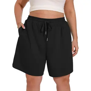 Plus Size Bermuda Shorts for Women - 8 Inch Long High Waisted Summer Sweat Shorts Walking Athletic Shorts with Pockets(Gift)