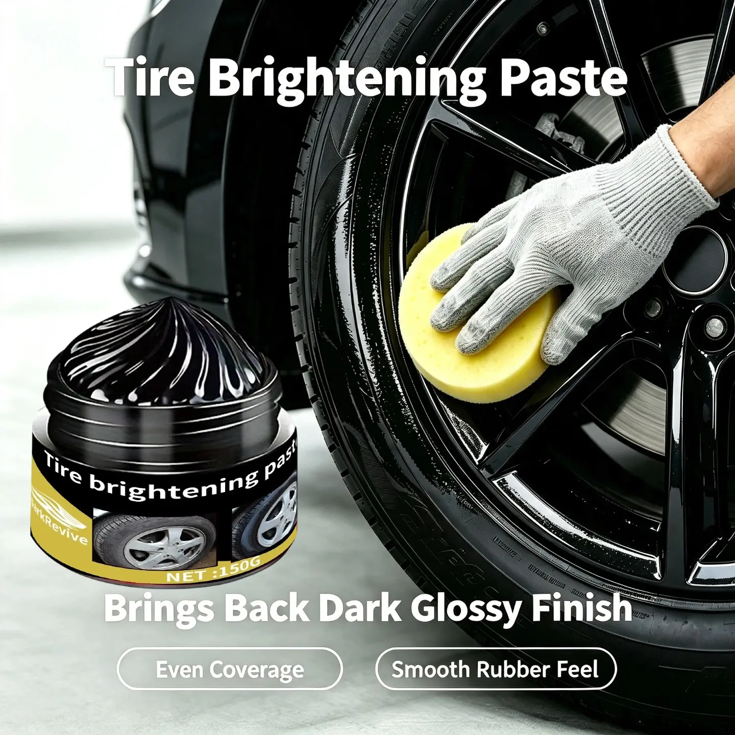 150g Tire Brightening Paste, Car Tire Shine Dressing, Tire Coating, Restores Faded Rubber, Anti Aging Anti Crack Tyre Care