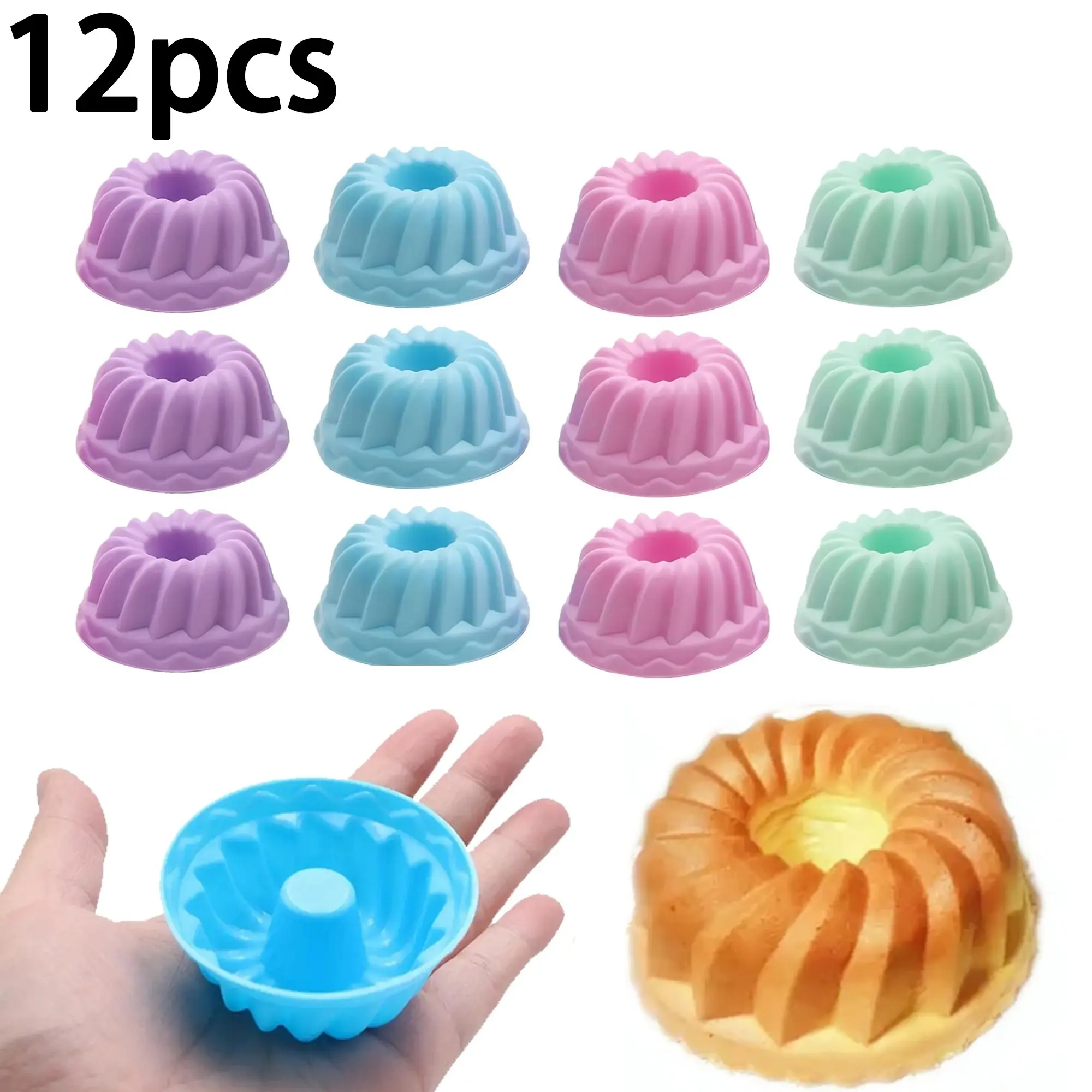 12 Piece Macaron Color Mini Molds for Baking, Baking Supplies, Bakery Molds, Silicone Pancake Mold, Muffin Cup, Pumpkin Cup, Reusable High-Temperature Bake Set