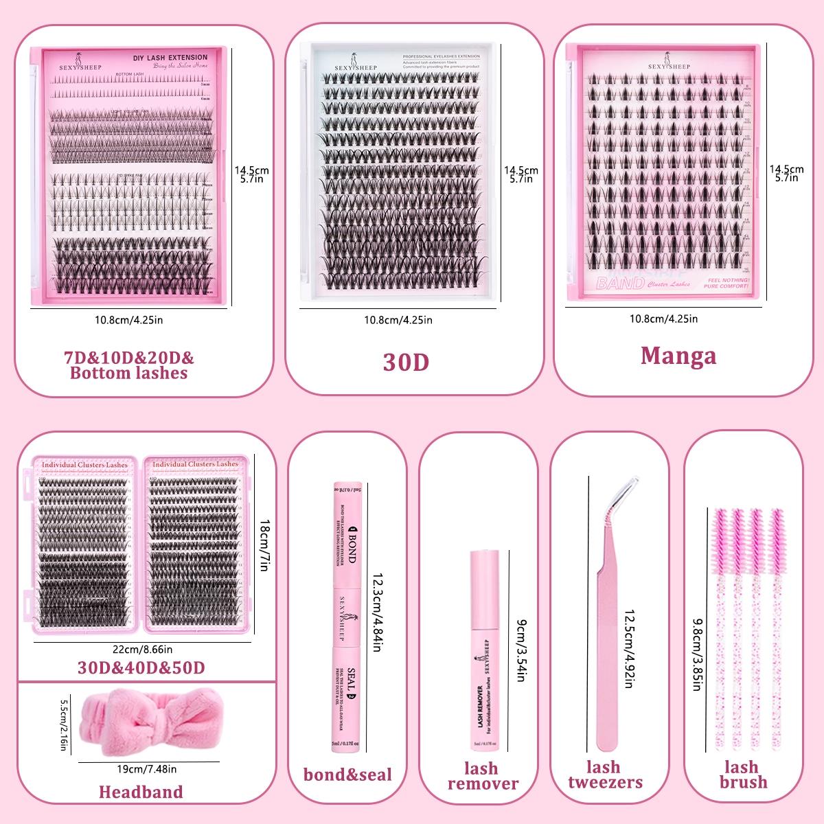 Natural false eyelash set DIY false eyelash set mixed pack D curl eyelash extension set novice-friendly with Bond&Seal&Remove&Eyelash Tweezers&Brush&Hair Band Lashes Bond Seal DIY Eyelash Extensions