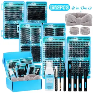ADORANCE 12 Styles Mixed Lash Clusters Kit, 3 Boxes DIY Lash Extensions at Home with Bond & Seal, Remover, Double-Ended Brush, Lash Applicator, Lash Shampoo, Headband & Wristband, Beginner Friendly Wispy Fluffy Cluster Lashes for Everyday Makeup Gift