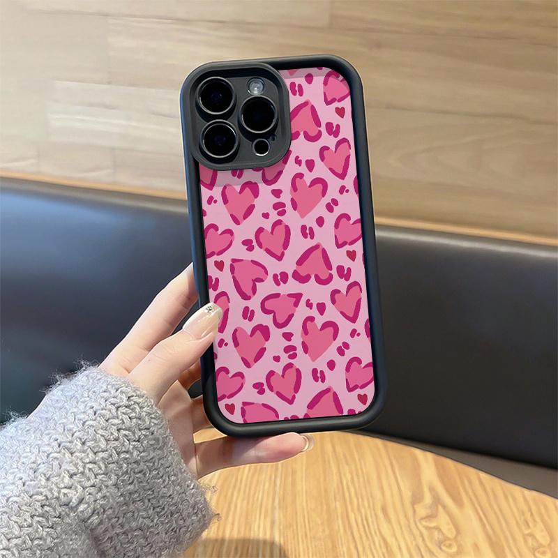 Phone Case: 1 High Bamboo Black and Pink Heart Leopard Print TPU Material Drop-Proof Case with Precise Cutouts and Full Coverage, Suitable for iPhone 17 E Air Pro ProMax iPhone16 15 14 Plus 13 12 Mini 11 X XS XR