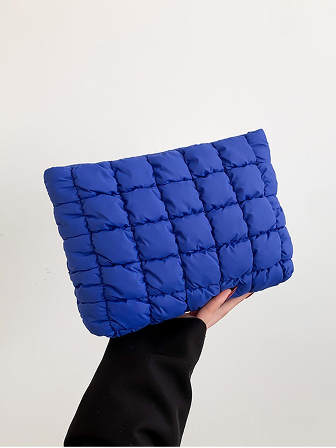 Solid color quilted design clutch bag, large capacity zipper travel storage bag, women's portable travel storage bag, back to school season, suitable for daily commuting and travel, school portable bag, Quilted Purse